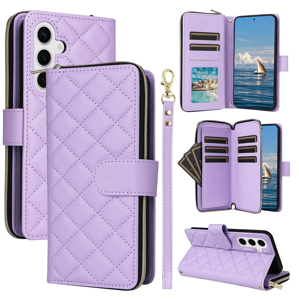 For Samsung Galaxy S25/S24 Case Zipper Wallet Rhombus PU Leather Crossbody Phone Bag