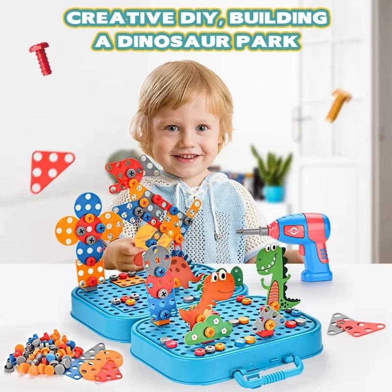 Kinderspielzeug Werkzeugsammlung Bohrmaschine Schraube Mutter 3D Puzzle Spielzeug Rollenspiel Reparaturwerkzeug Kasten Bohren Montage