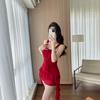 Fiery Red Lips: Slimming Red One-Piece Swimsuit Dress for a Sexy Beach Vacation