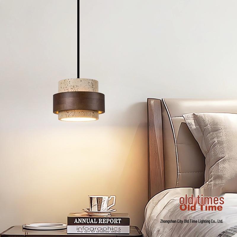 Vintage Yellow Travertine Wabi-Sabi Style Bedside Pendant Light for Bedroom, Bar, or Study