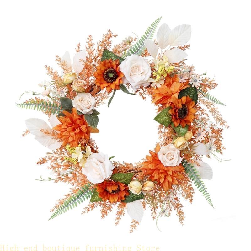 

Portable Fall Floral Hoop Rose Sunflowers Wreath for Front Door and Wall Decors China Mainland