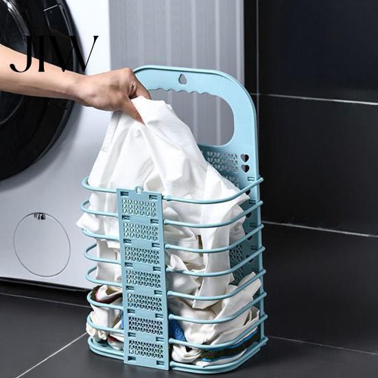 Plastic Laundry Storage Container Foldable Basket, Breathable Hollow Design, Wall Mounted Narrow Space Organizer Saving Organizer, for