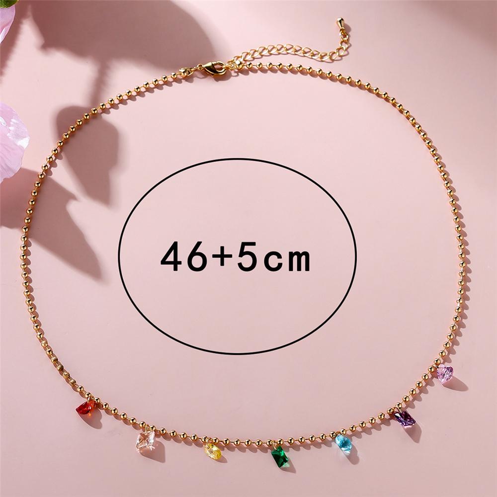 Female Crystal Rainbow Zircon Stone Pendant Necklace Vintage Yellow Gold Color Wedding Jewelry For Women