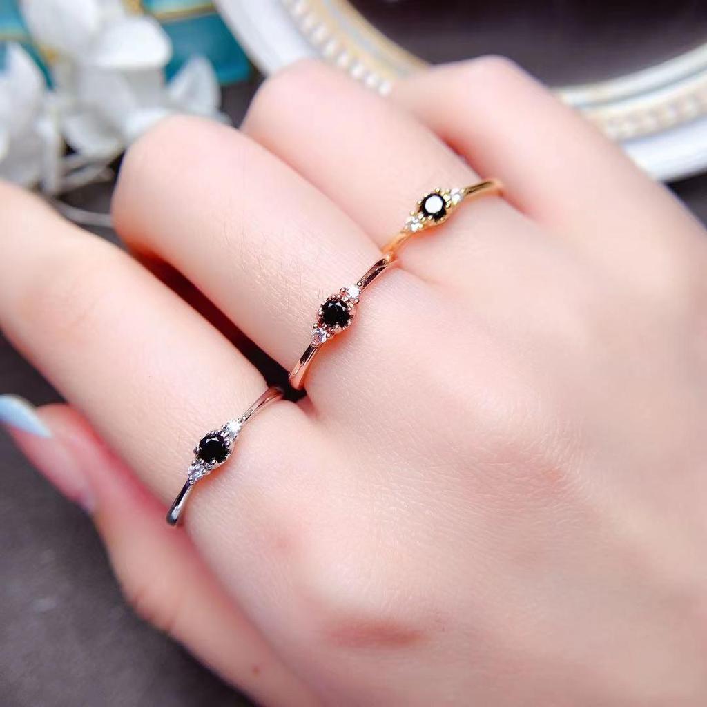 Women's Open Design Ring with Imitation Obsidian Gemstone and Black Spinel, Dark Style, Small Size, Free Shipping