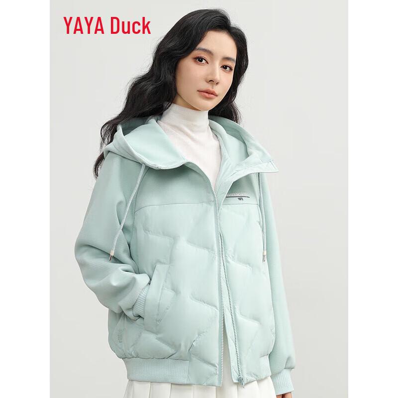 

YAYA Women s Lightweight Two-Tone Hooded Down Jacket L
