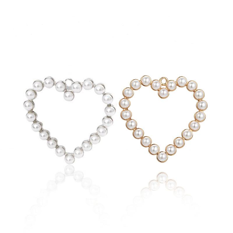 2020New 60Pcs Pearl alloy big Love Heart Charm Button for DIY Earrings Pendants or Jewerly necklace accessoriess BY75-BY76