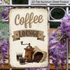 2D Flat 8*12inch Aluminum Sign and Plaque, Retro Coffee Lounge Decorative Aluminum Plate with Coffee Bean Grinder and Cup Design, Suitable for Cafes