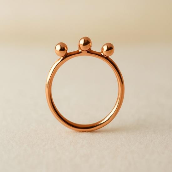Pure Copper Triple Ball Ring, Dainty Minimalist Geometric Stacking Band Ring for Women