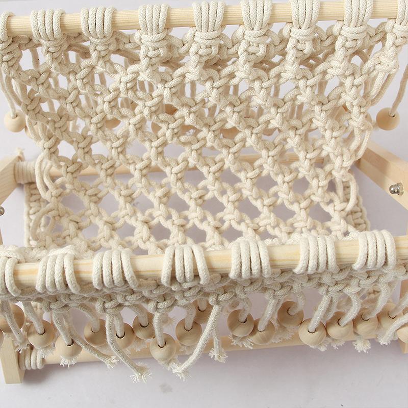1PC Floor Standing Rack Foldable Cotton Rope Woven Rack Bohemia Book Rack Macrame Basket 32x19x25cm