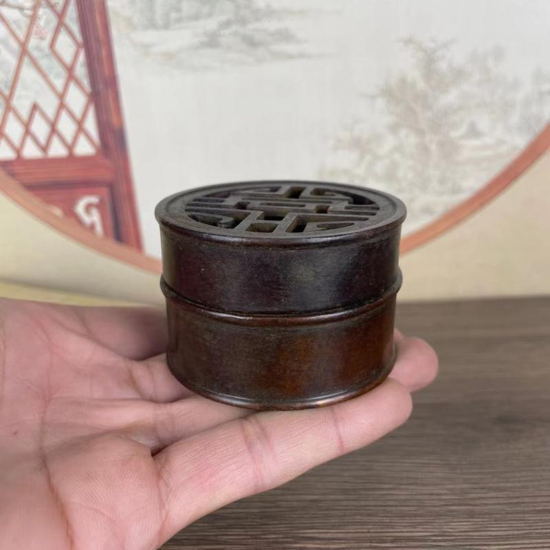 Alloy Xuande Round Hollow Incense Burner Copper Ornament Home Study Living Room Decoration