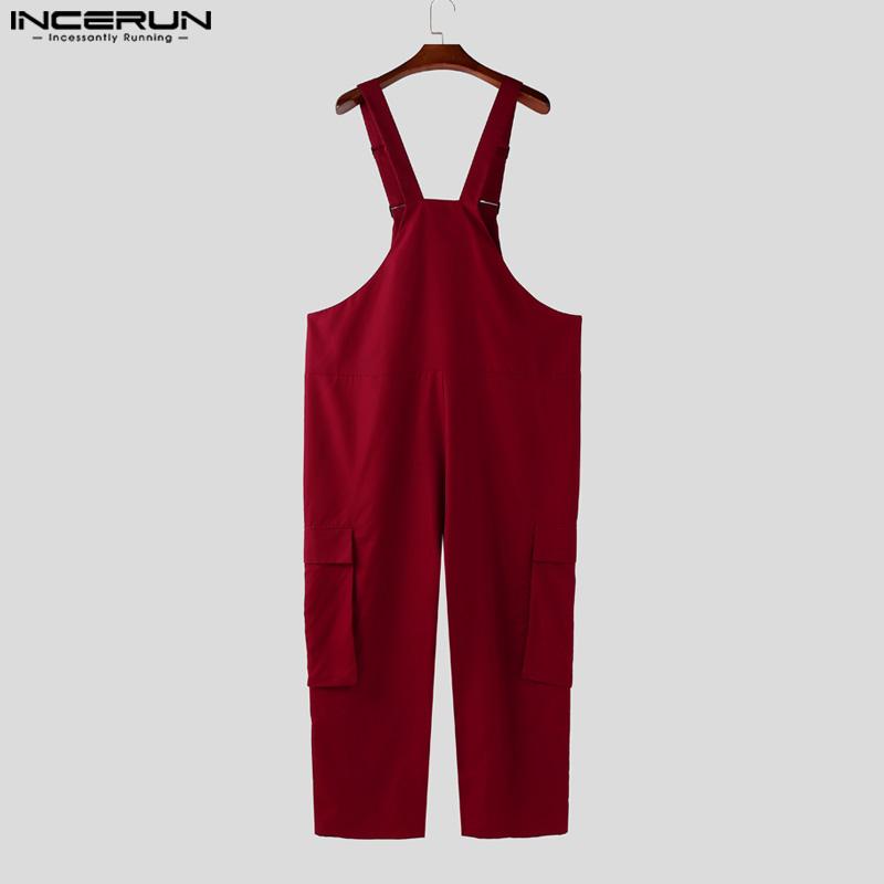 INCERUN Salopetă de bărbați, culoare uni, salopetă lungă harem, salopetă