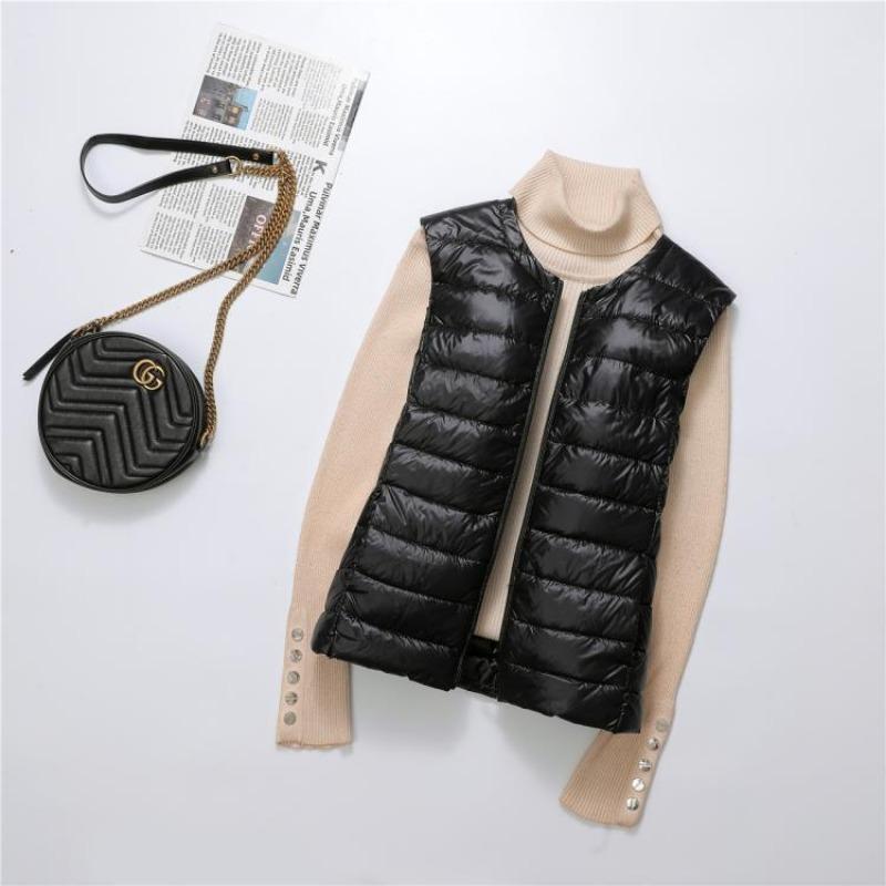 

Fat mm0kg plus fat plus size light down jacket collarless down vest women s vest vest extra large outside S чёрный