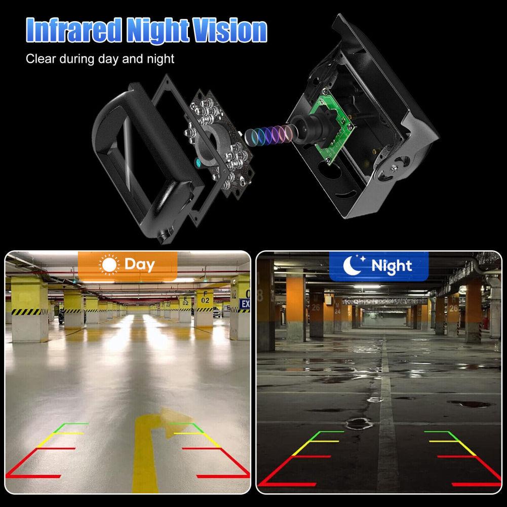 12V-24V Truck Rear View Backup Camera Heavy Duty 18 LEDs CCD High Definition IP68 Waterproof Universal For Bus Truck Van RV