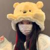 New Cute Winnie The Poo Cap With Velvet Hoodie Mickey And Minnie Mouse Plush Hat Winter Warm Ear Protection Cold Proof Hat Gift