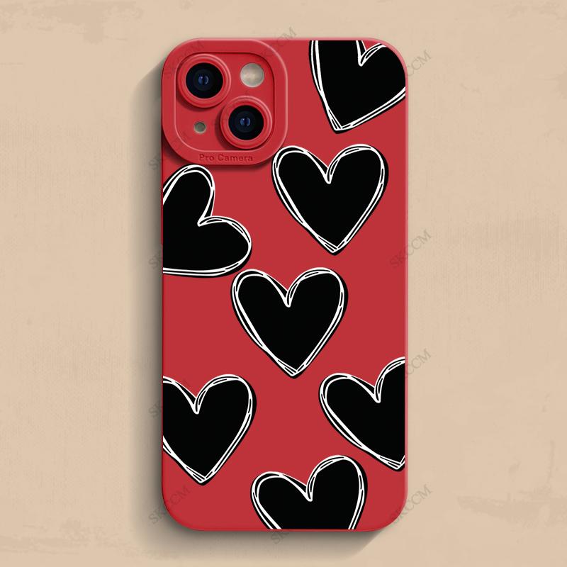 Luxury Black Love Heart Soft Silicone Phone Case For iPhone 15 14 13 12 11 Pro Max Mini XR X XS Max 7 8 Plus Shockproof Cover