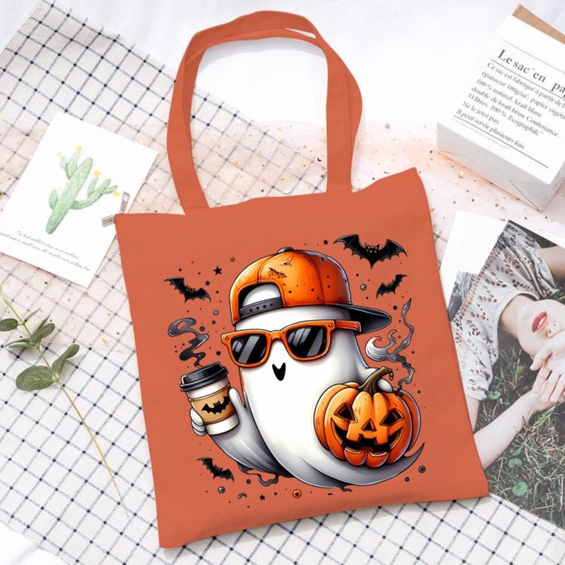 Halloween Printed Shoulder Bag Female Large Capacity Student Canvas Bag Tutoring Shopping Bag