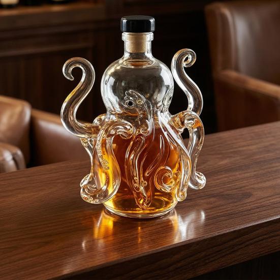 Oktopus Whiskey Flasche, Lustiger 3D Glas Tier Karaffe, 320ml Einzigartiger Alkohol Spender für Hausbar Dekoration, Neuheits Geschenk für Männer Papa Ehemann