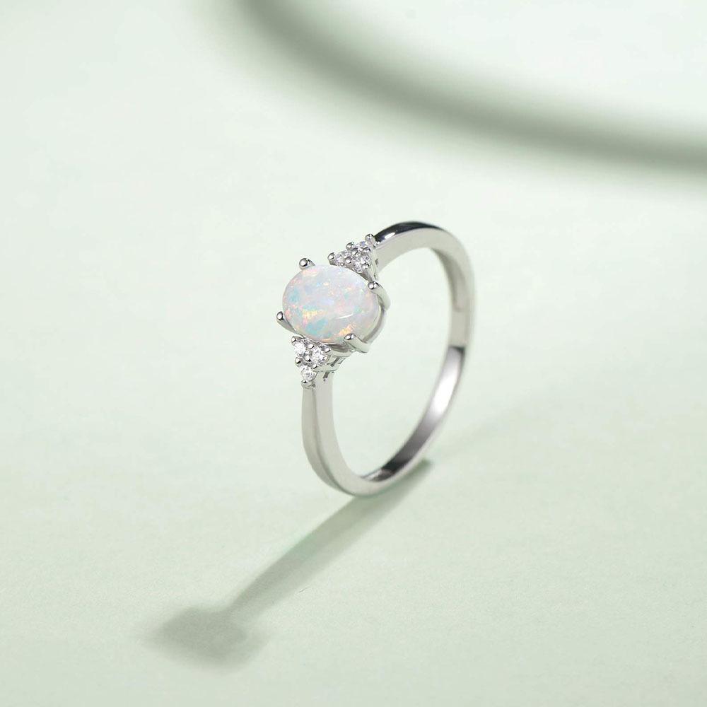 Exquisite Women's Sterling Silver Birthstone Ring: Synthetic Opal, Garnet, Ruby Engagement Ring