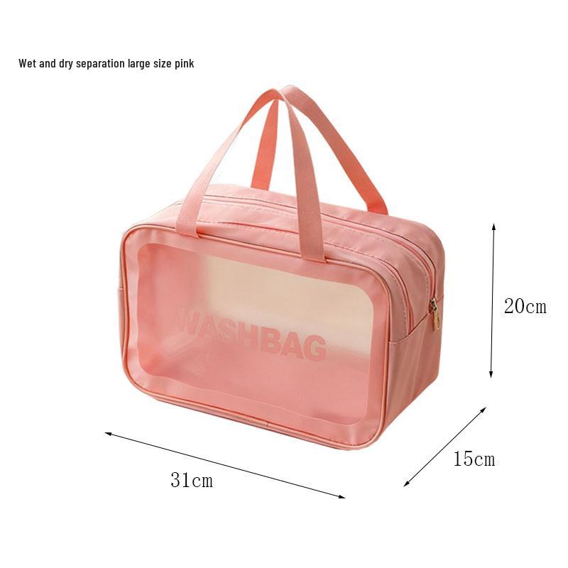Women's Large-Capacity Waterproof PU Makeup Bag - Transparent, Thickened Design for Wet & Dry Separation