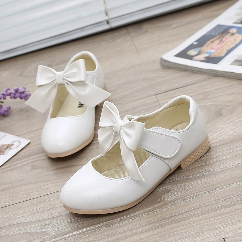 White Shoes Girls Korean Girls Shoes White PU Leather Shoes Bow Girls Children Princess Shoes Single Shoes Performance Shoes