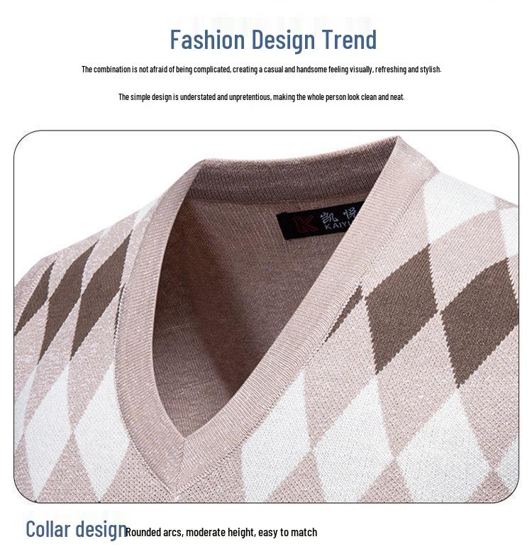 Men's Trendy V-Neck Plaid Color Block Knit Vest - Autumn/Winter Casual Warm Layer