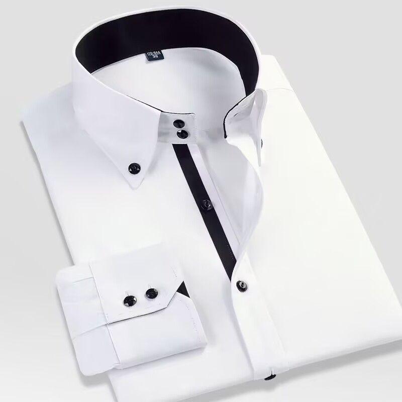 Spring Autumn Men's Executive Shirt Korean Fit, Permanent Press Formal Office Wear, Breathable Thin Long Sleeve Business Casual
