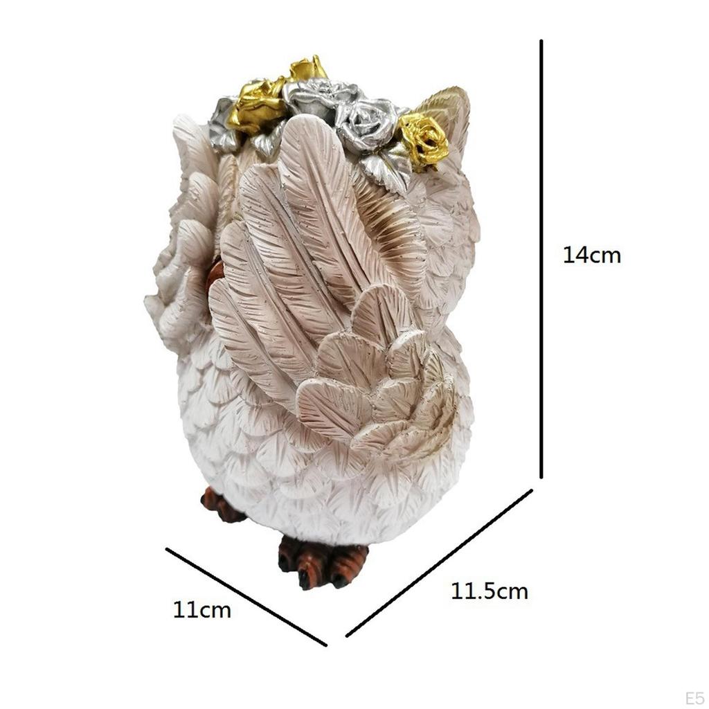 Resin Garden Owl Statue Landscape,Animal Figurine Miniature Sculpture 14cm for Tabletop Patio
