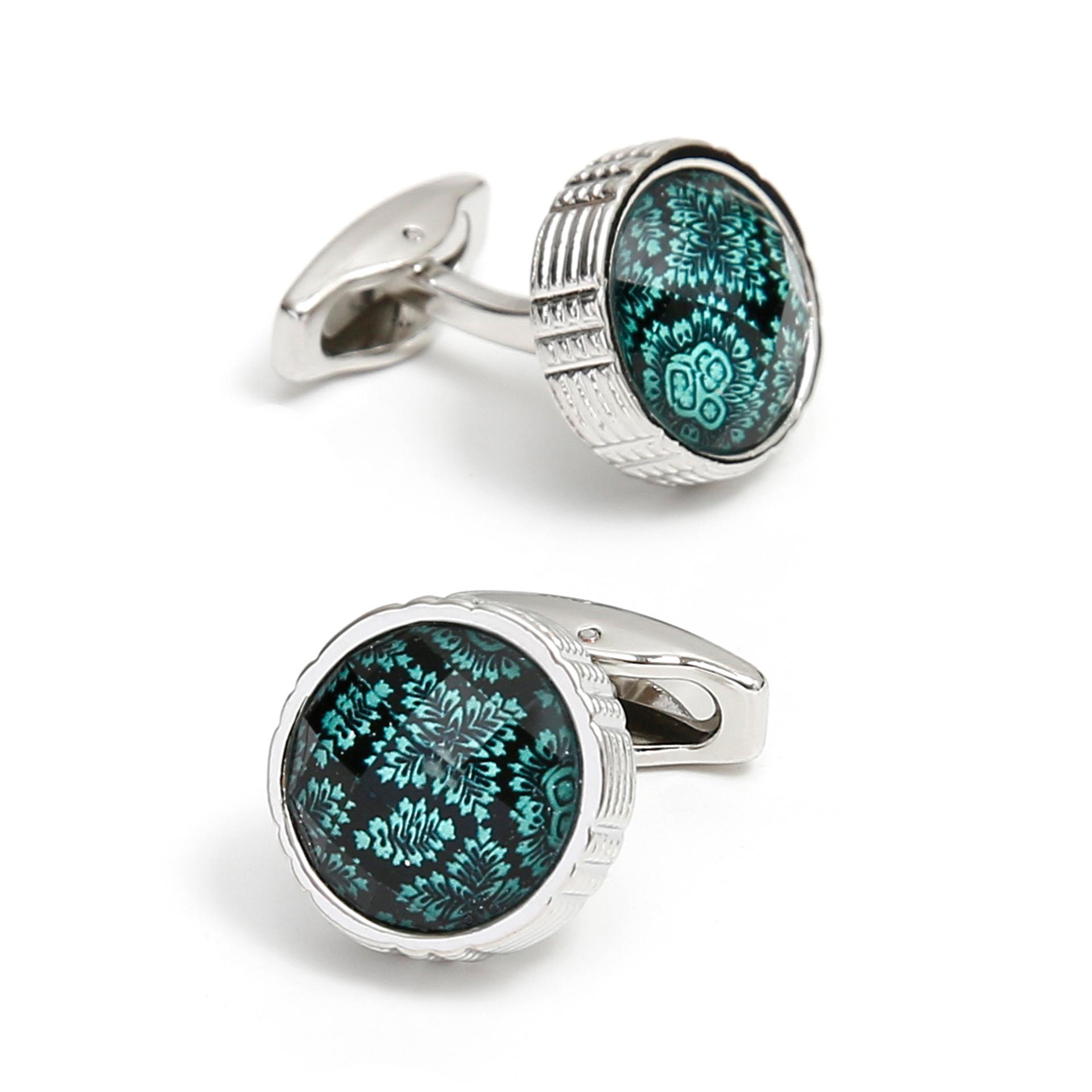 

Green Pattern Silver Round Cufflinks - Minimalist Men s Jewelry Manual Size