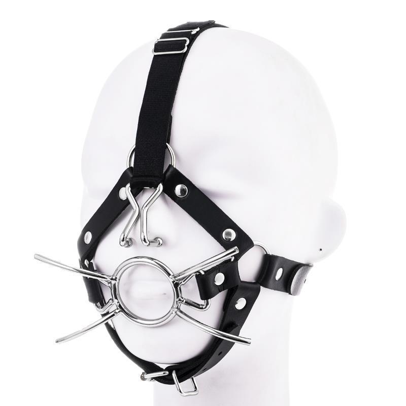 Unisex Simulated Harness Mouth Gag with Metal Nose Hook, Spider Fork & Ball Gag
