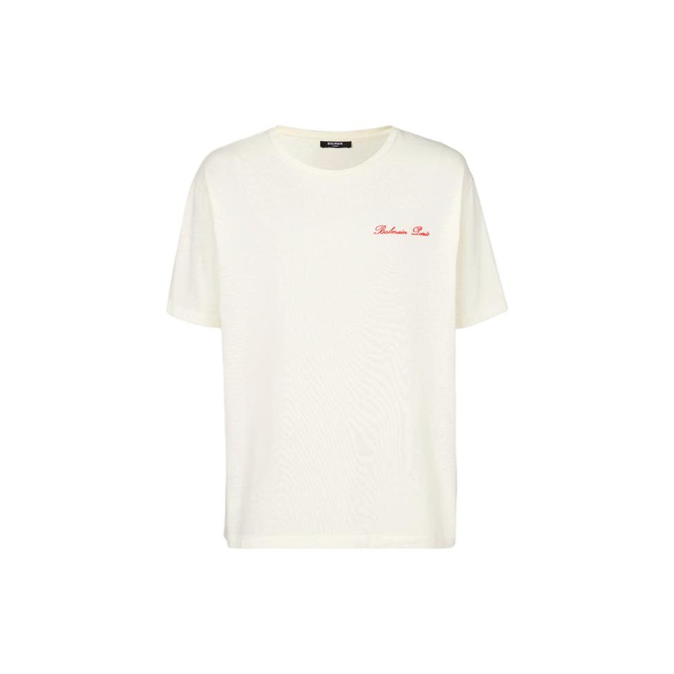 

Футболка Balmain с принтом на спине в западном стиле кремового/многоцветного цвета Мужские топы Белый CH1EG000GD26-GSK S