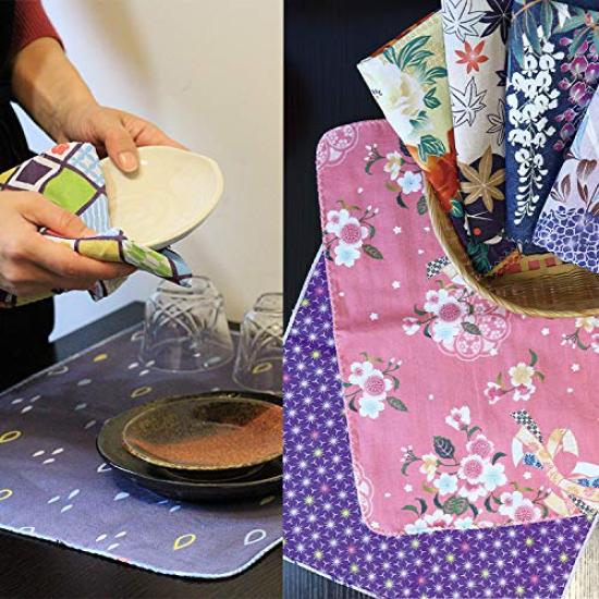 A soft and fluffy tenugui towel made with gauze featuring designs on both sides from a Kyoto Japanese goods manufacturer of triple-layered (set 4).