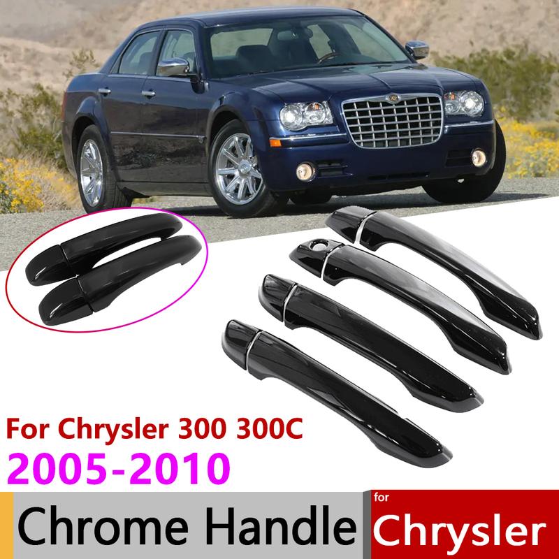 For Chrysler 300 300C 2005 2006 2007 2008 2009 2010 Gloss Black Door Handle Cover Protective Trim Stickers Exterior Accessories