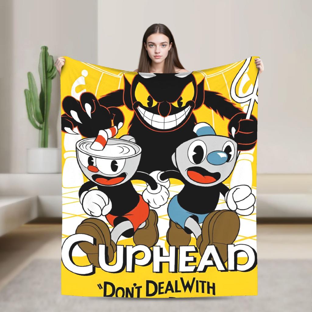 Cuphead cartoon Flannel Blankets Super Warm Throw Blanket for Couch Chair Camping Fashion Bedspread Sofa Bed Cover