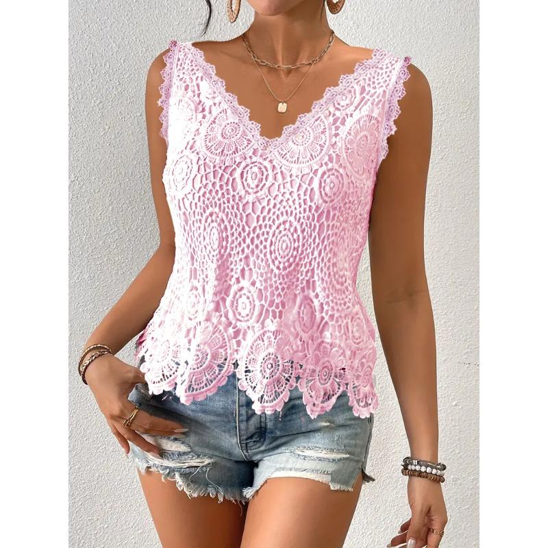 IHUASU Women's Fashion Casual Solid Color Print Sleeveless V-Neck Blouses & Shirts
