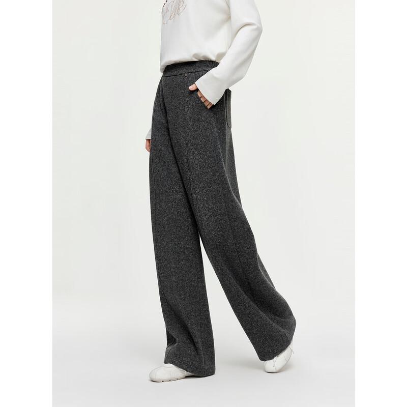 ELLE Women's High-Waisted Knitted Casual Wool-Blend Banana Pants