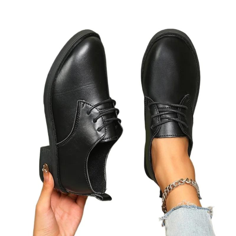 Mode 2024 Frühling und Herbst Hochwertige Damenschuhe Spitzschuh Einfarbig Niedriger Absatz Schnürschuh Lässig Vielseitige Damen Loafer