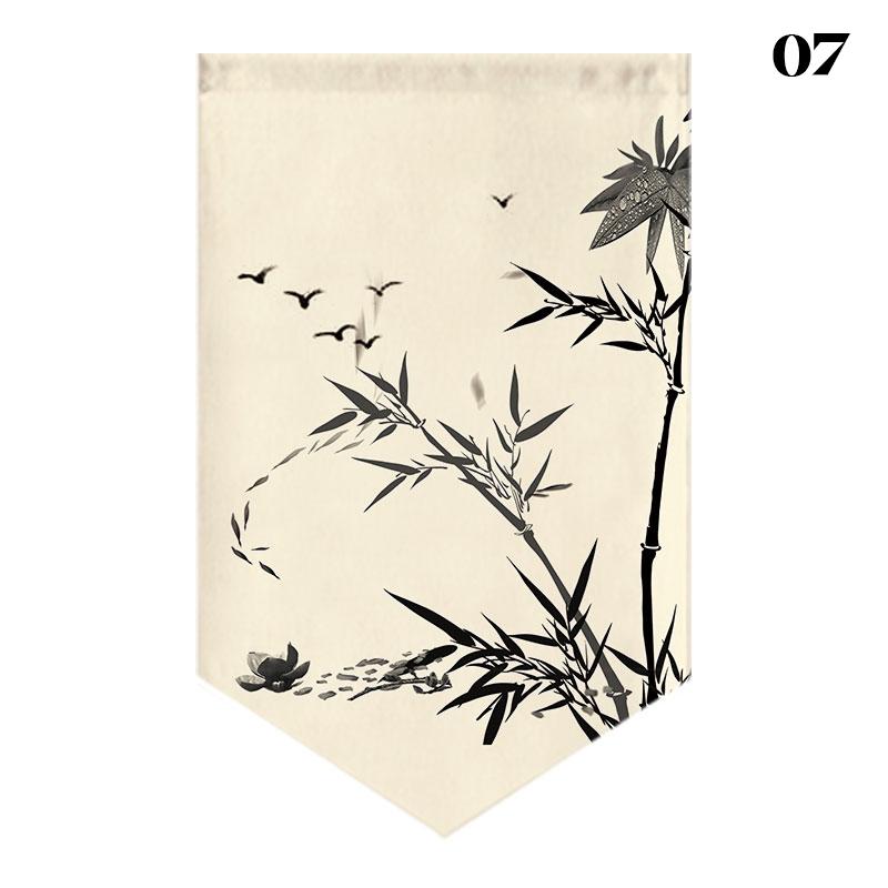 Chinese Landscape Painting Short Curtain Restaurant Cafe Decor Noren Home Window Decor Hanging Half Curtain Kitchen Partition
