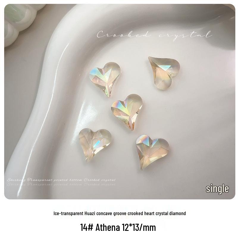 High-quality Crystal Heart Nail Art Decorations with Grooved Flash Design