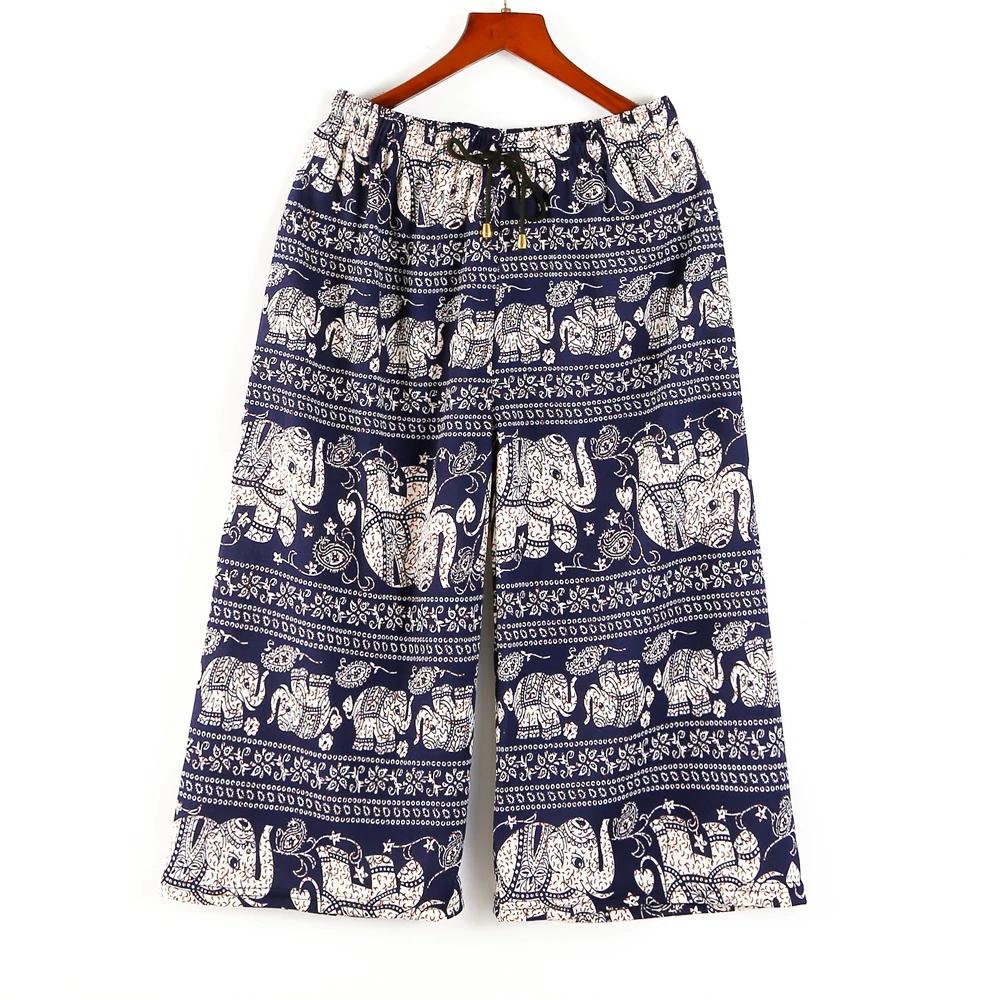Elephant Pants Loose Legs Adjustable Elastic High Waistband Strap Rope Women Men Unisex Print Thailand Casual Streetwear Beach Bohemian Retro Vintage