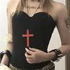 Y2K Wood Cross Pendant Necklace for Women Men Vintage Cool Spicy Girls Hip Hop Fashion Necklace Party Jewelry Accessories Gift
