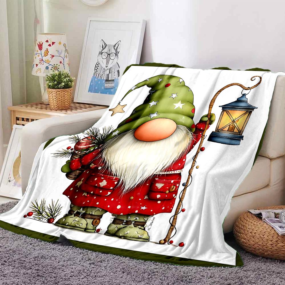 1Pc Holiday Gnomes Celebration Blanket Soft Throw Blanket For Home Bedroom Bed Sofa Travel Office Solid Christmas Blanket
