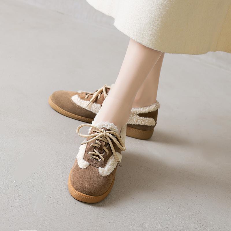 Fashion 2025 New Winter Women Ballet Pumps Loafers Shoes for Women Round Toe Chunky Heel Shoes Retro Low Heel Keep Warm Ladies Shoes