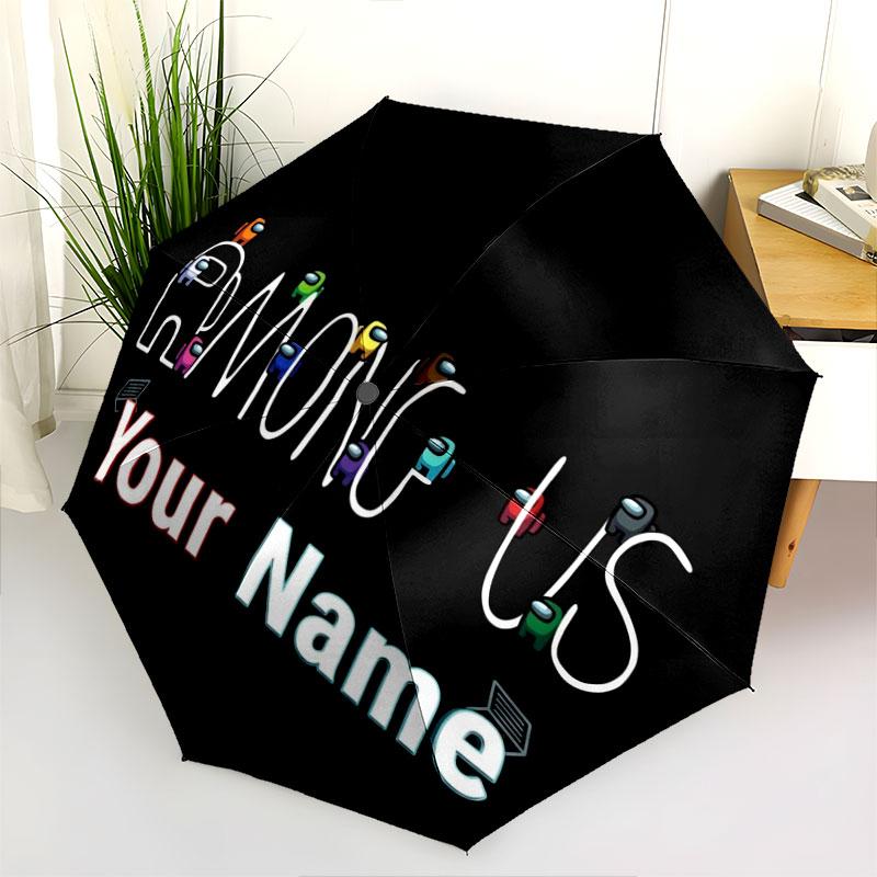 1 PC Automatic Folding Umbrella - Among Us Custom Name Pattern, Portable & Foldable Design with 8 Ribs, Christmas Birthday Gifts