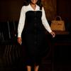 Women Elegant Business Long Sleeve Blazer Collar Patchwork Pencil Midi Dress
