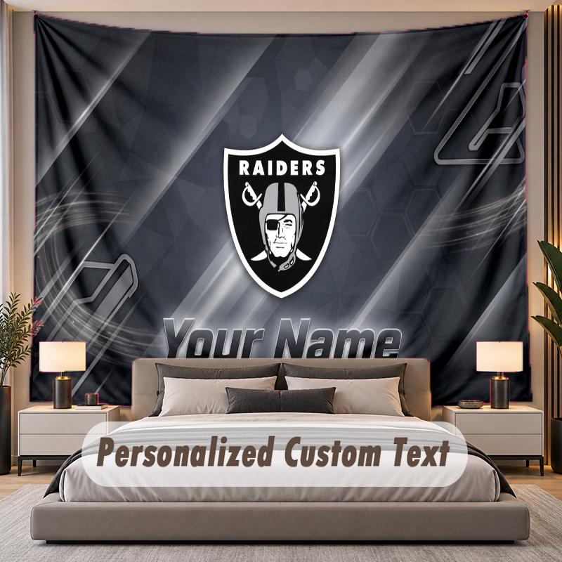 Custom Name Text Tapestry Las Vegas Raiders Personalized Polyester Wall Tapestry For Bedroom And Room