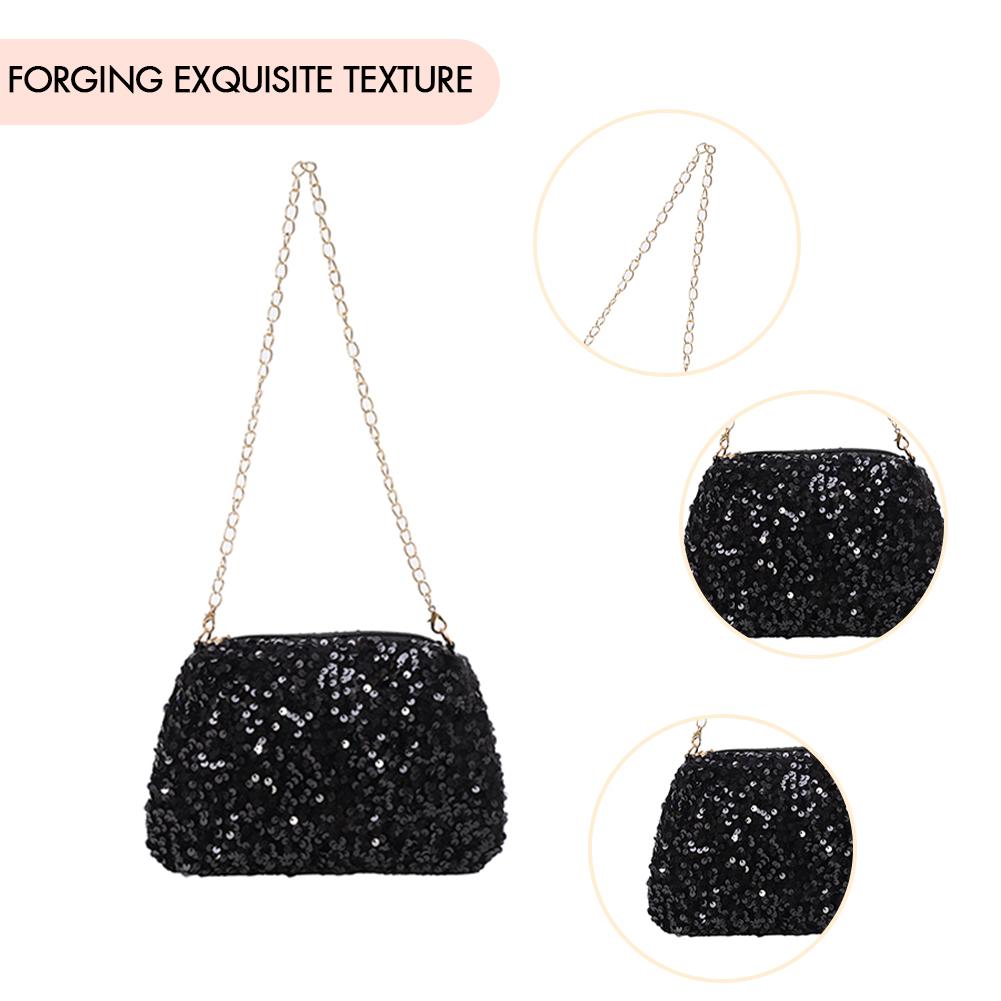 Ladies Trendy Crossbody Bag with Chain Versatile Satchel Bag Large Capacity Glitter Sequin Bag Female Work Date Commute Bag