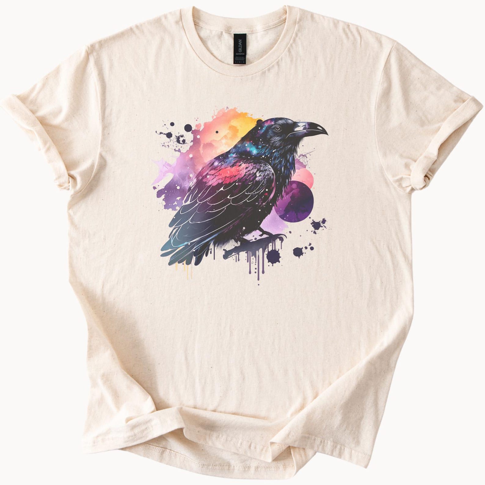 Mystical Raven Tee Cosmic Crow Shirt Unique Celestial Bird Graphic T-Shirt Spirit Animal Apparel Galaxy Feather Design Gift Idea 150
