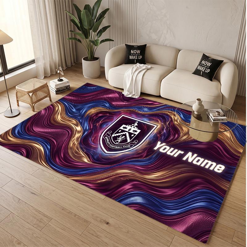 Personalized Crystal Velvet Carpet Burnley Football Pattern Non Slip Floor Rug