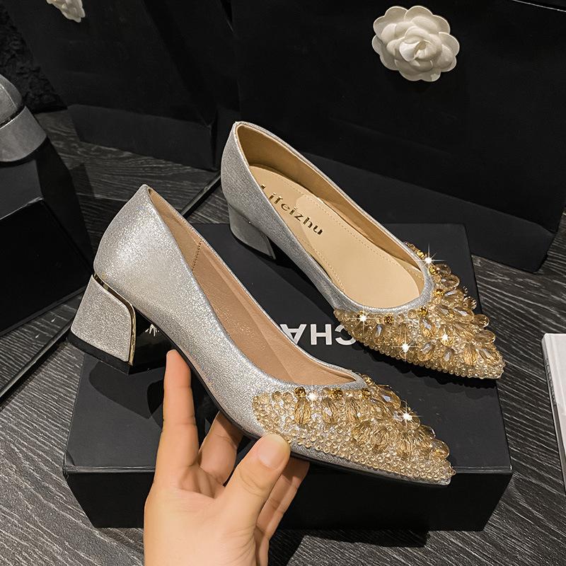 2024 New Hot Shoes for Women Luxury Pumps Fashion Rhinestone High Heels Shoes Ladies Party Casual Dress Shoes Big Size