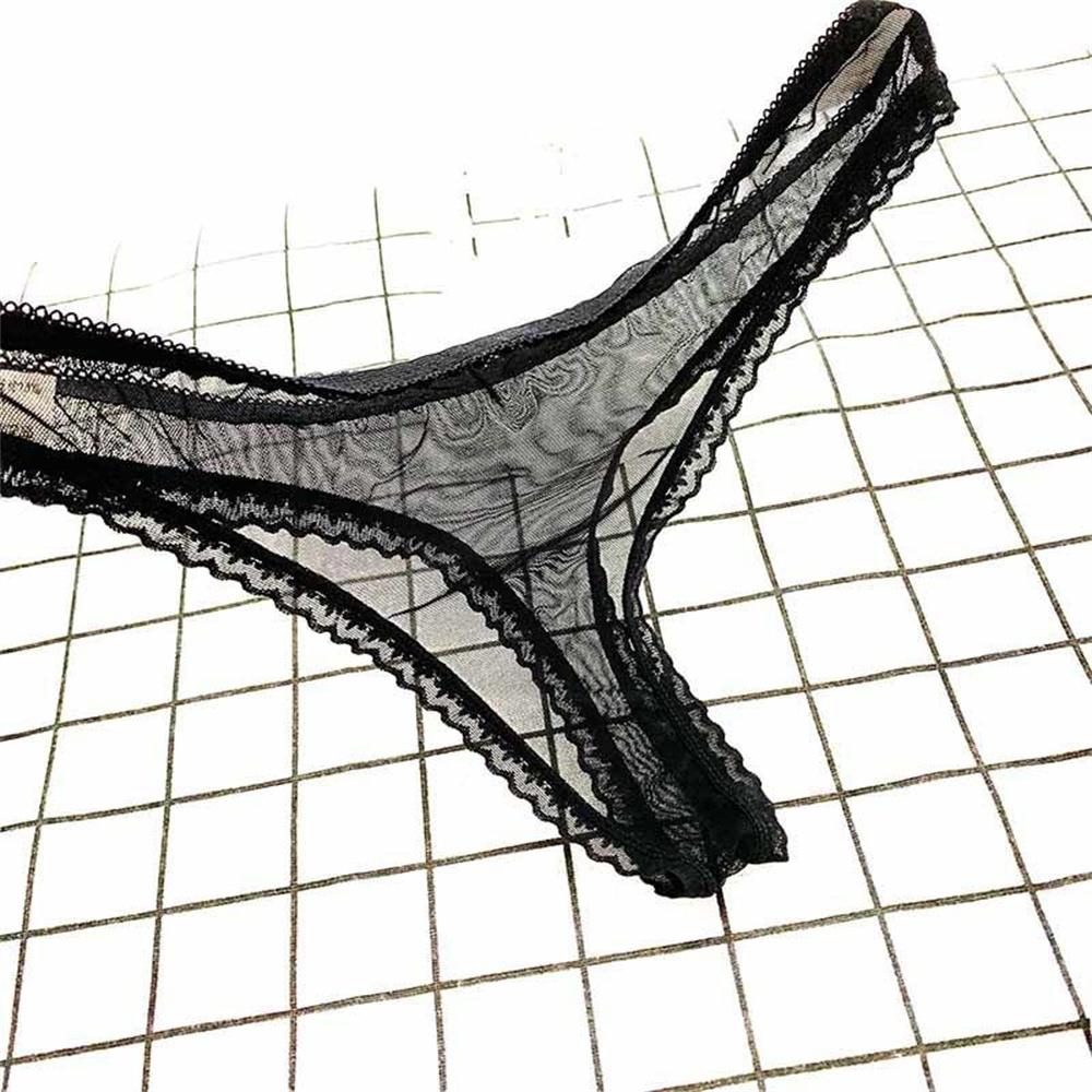 1PCS Transparent Ultra Thin Sexy Thong Women Lace G String Panty Low Waist Ruffles Underwear